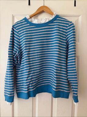 Boden Blue and Pink Striped Crewneck Sweater